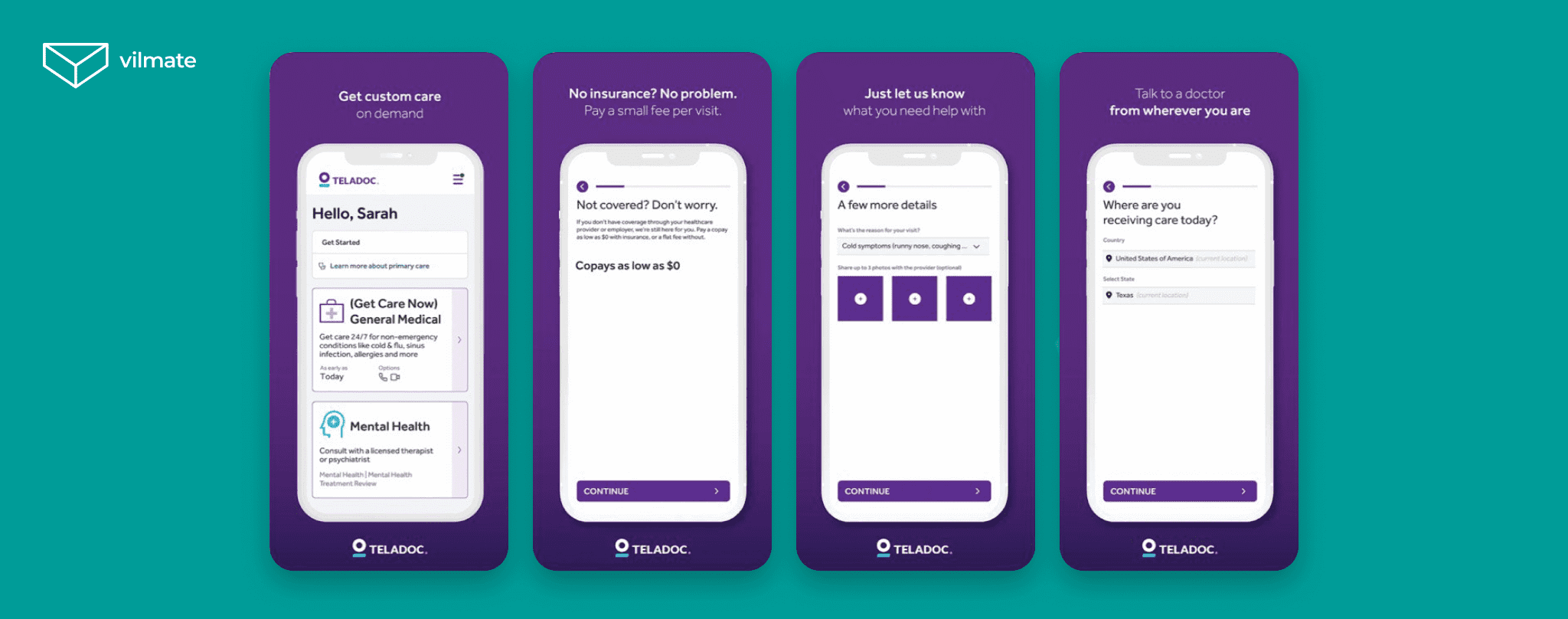 Example of a simple healthcare app design by Teladoc